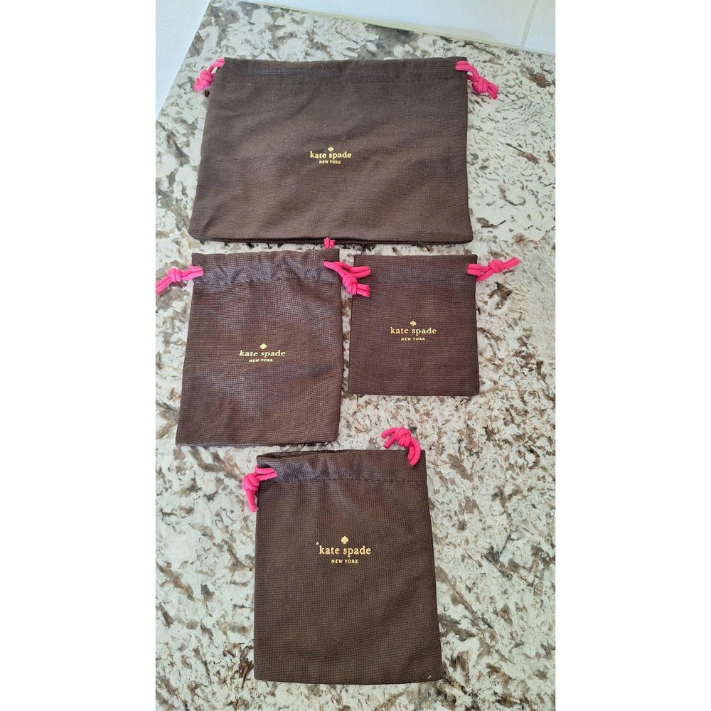 Kate Spade New York Brown Pink Drawstring‎ Dust Bag Set of 4 Multiple Sizes Logo